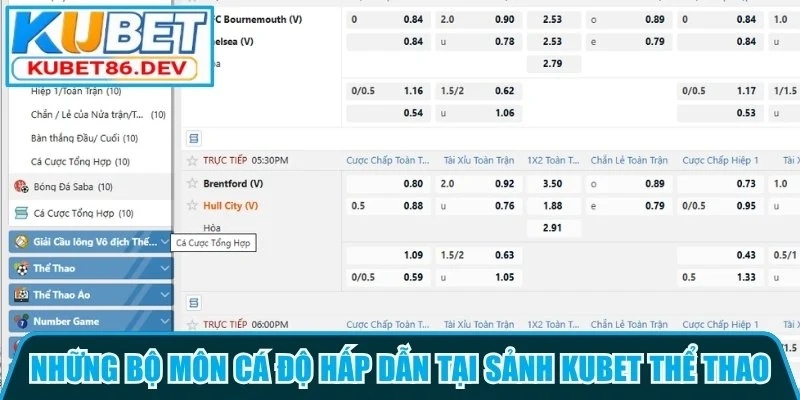 Điểm danh những bộ môn cá độ hấp dẫn tại sảnh Kubet thể thao